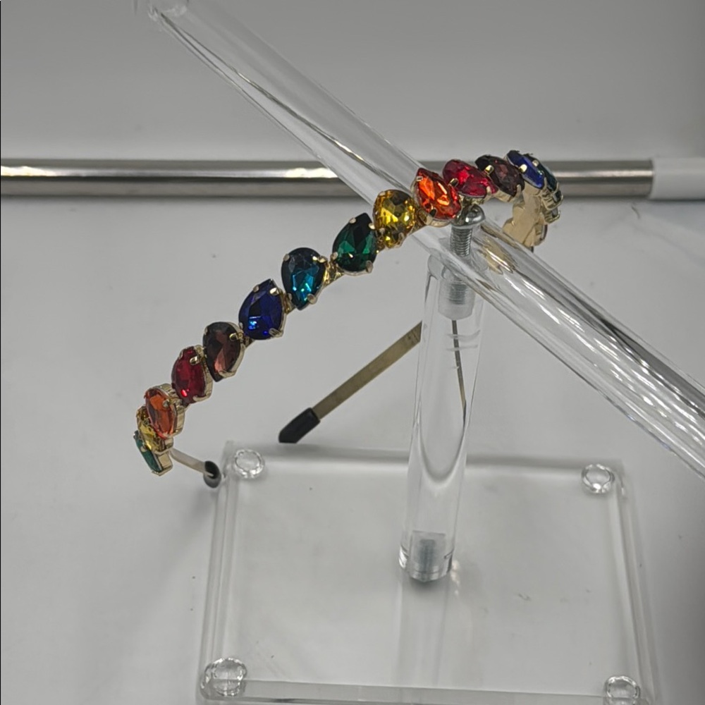 New Multi Colored Faux Jewel Gold Metal Headband